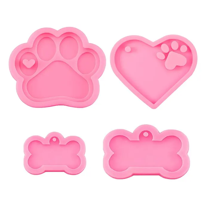 Silikon rosa niedlichen Bärentatze Hunde knochen Herzform Harz Schlüssel bund Süßigkeiten Formen für DIY Handwerk, Kuchen, Eis