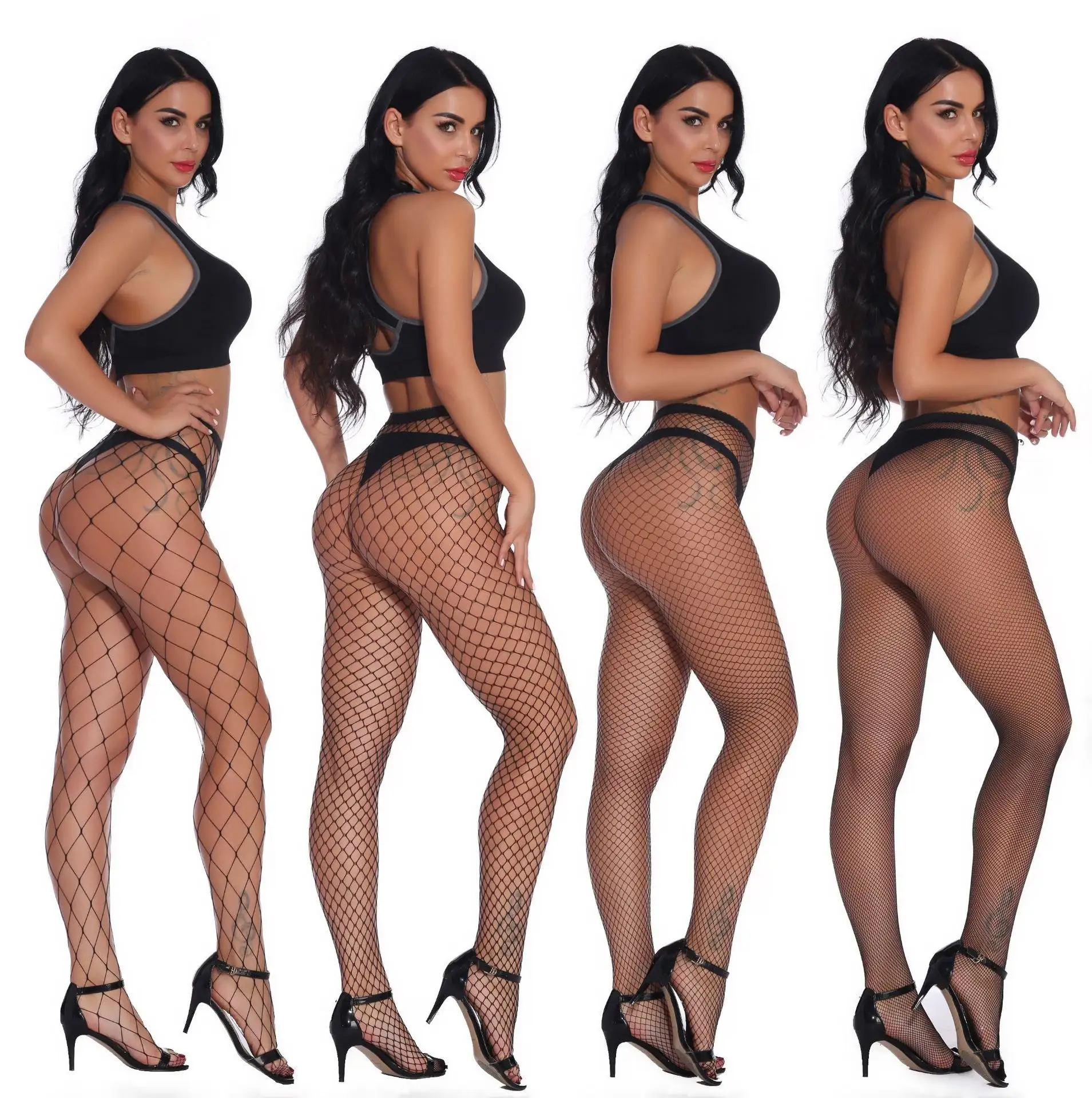 En gros Mode dames collants filles évider bas en nylon Sexy Net taille haute collants résille