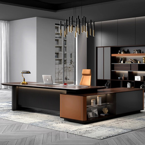 Bàn làm việc văn phòng hình chữ L bằng gỗ hiện đại, sang trọng, cao cấp của Trung Quốc dành cho giám đốc, CEO, giám đốc điều hành. - Product Image 1