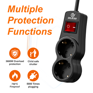 欧州規格2way 1独立スイッチエクステンションソケット付きEU CE ROHS認証パワーストリップ - Product Image 3