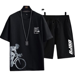 Erkek yazlık T-shirt takım rahat ince baskı spor Jogger kısa kollu üst şort 2 parça abd erkekler bir kıyafet spor 2 adet Set