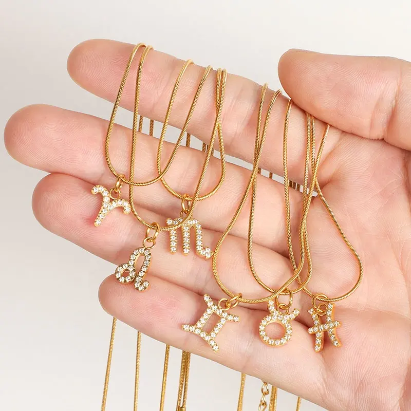 Gioielli eleganti femminili delicati collana con segno zodiacale in zircone di cristallo placcato oro 18 carati oroscopo