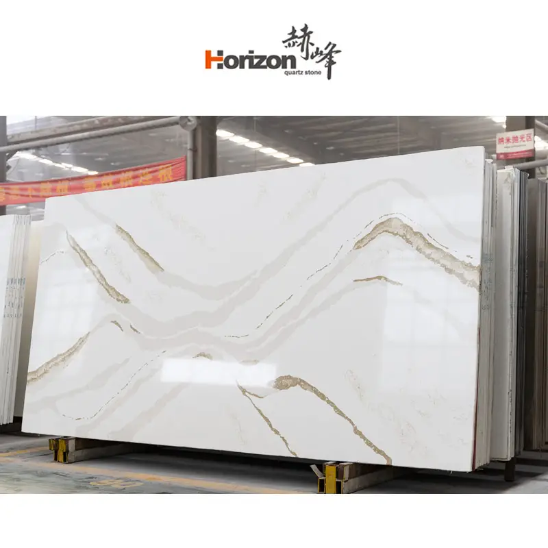 Horizon oro marrón venas blanco cuarzo artificial losa piedra artificial 15mm 20mm 30mm cuarzo encimera losas