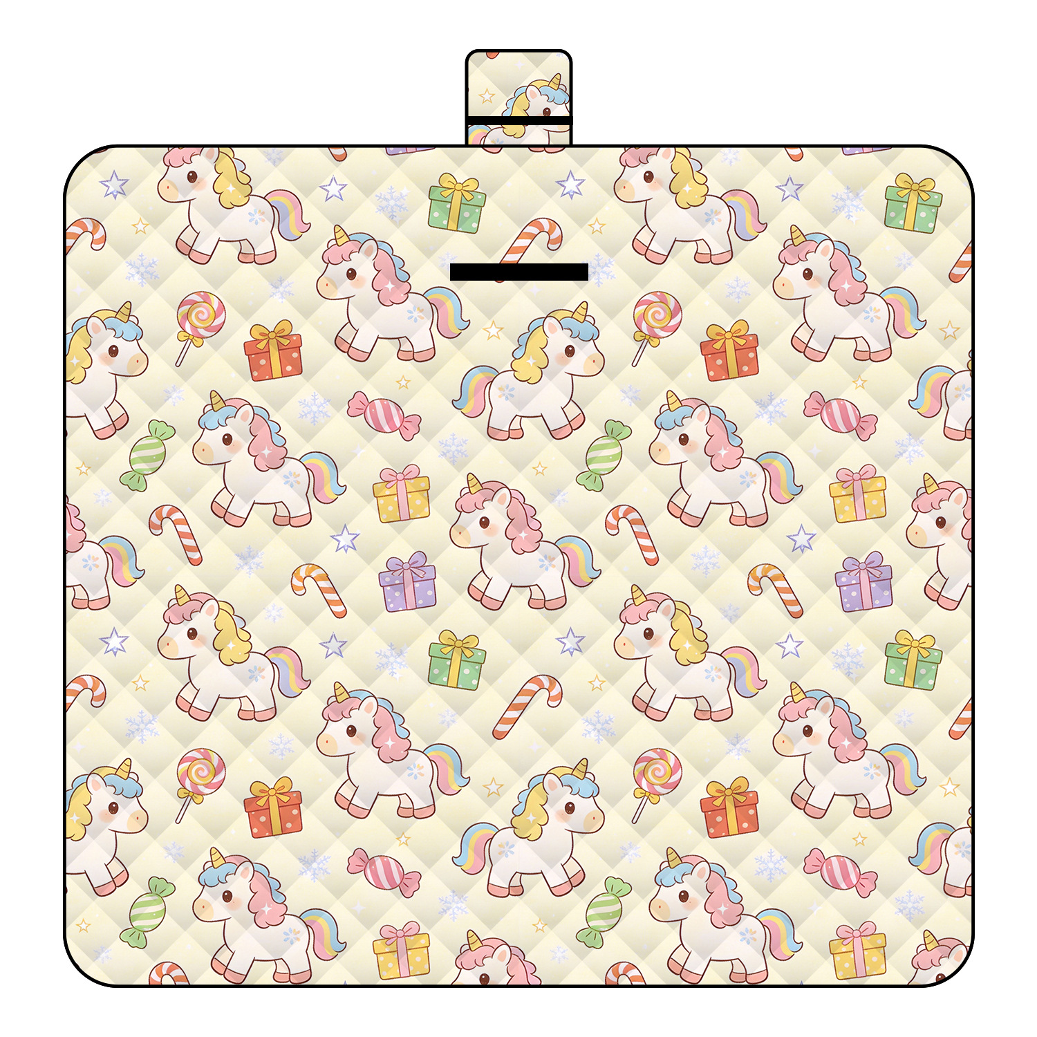Tapis de pique-nique à ultrasons licorne coeur sucre de lait