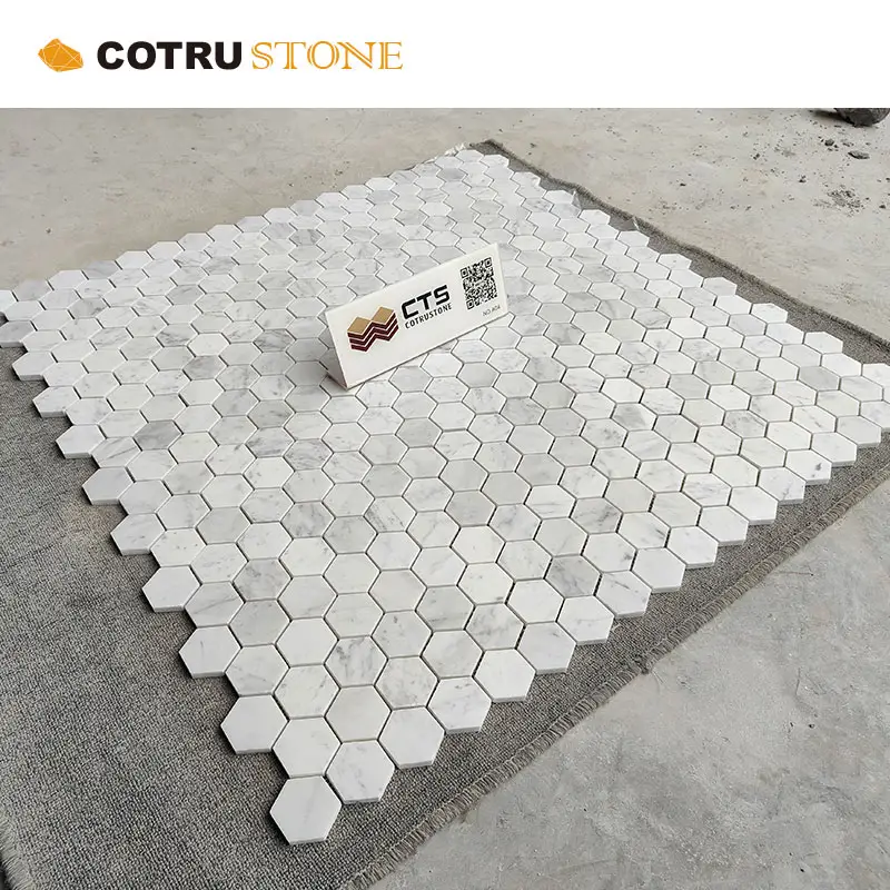 Haute qualité nouveau Design luxe blanc marbre Carrara Cotrustone hexagone mosaïque pour salle de bain carrelage cuisine dosseret mur