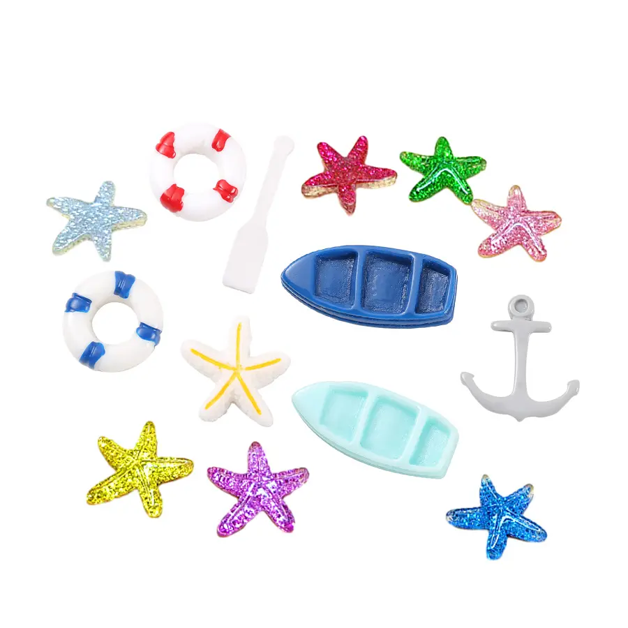 bulk stock small miniature boat starfish anchor design flatback ocean resin slime decoration