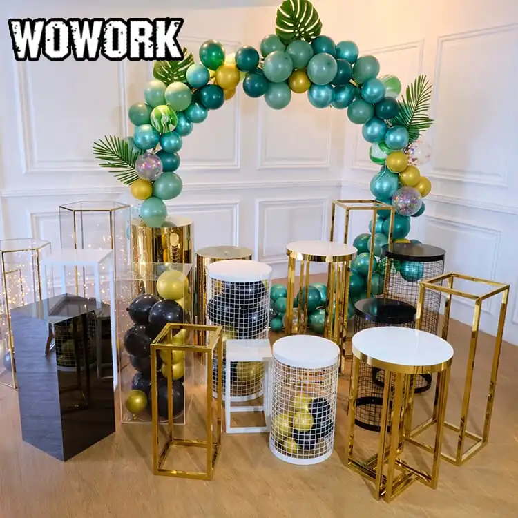 2024 WOWORK suministros para fiesta de boda zócalo de pastel de plata cilindro de mesa soporte de mesa de postre decoraciones para eventos suministros para fiestas