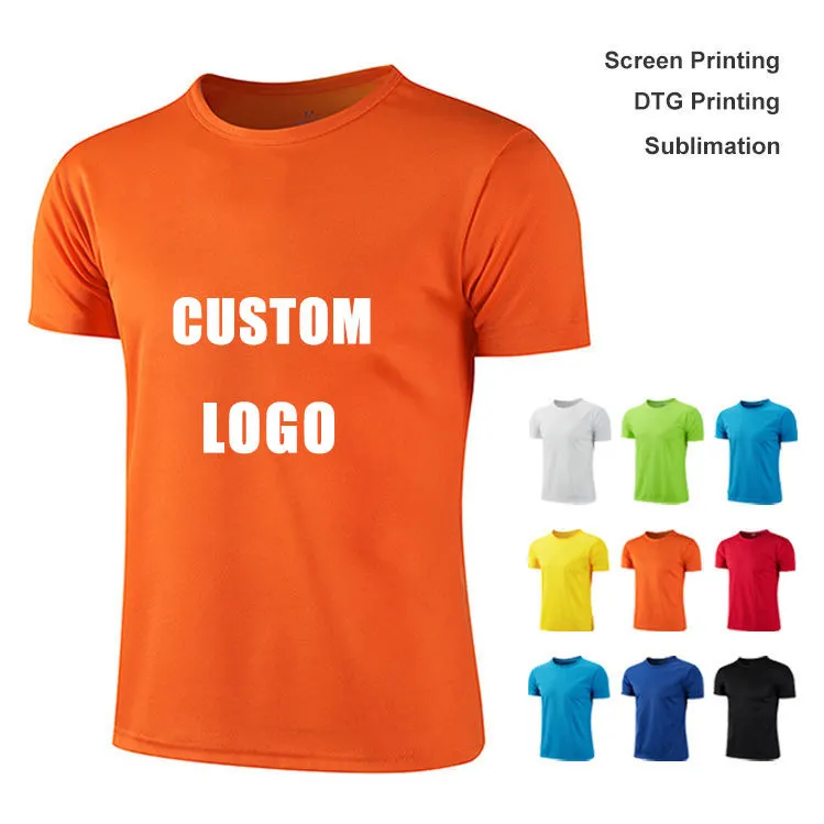 Camiseta lisa de corte seco para hombre, camisetas de sublimación en blanco 100% de poliéster, camisetas con Logo personalizado impreso