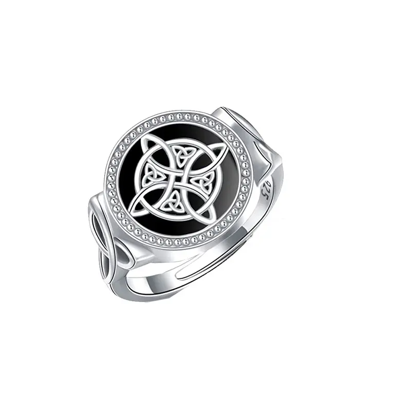 Любители и друзья ювелирные изделия на заказ 925 стерлингового серебра кельтский узел ирландский Черный Бирюзовый оникс кольцо