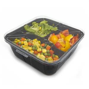 工場でのカスタマイズ電子レンジ対応プラスチック製使い捨て四角い食品持ち帰り用ティフィンボックス3コンパートメント付き - Product Image 5