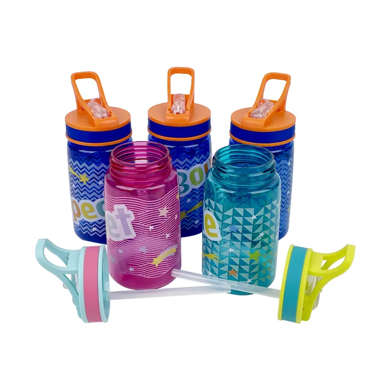 การออกแบบใหม่กีฬาฟิตเนสที่กำหนดเองโลโก้ BPA ฟรีขวดน้ำพลาสติกที่มีฟาง