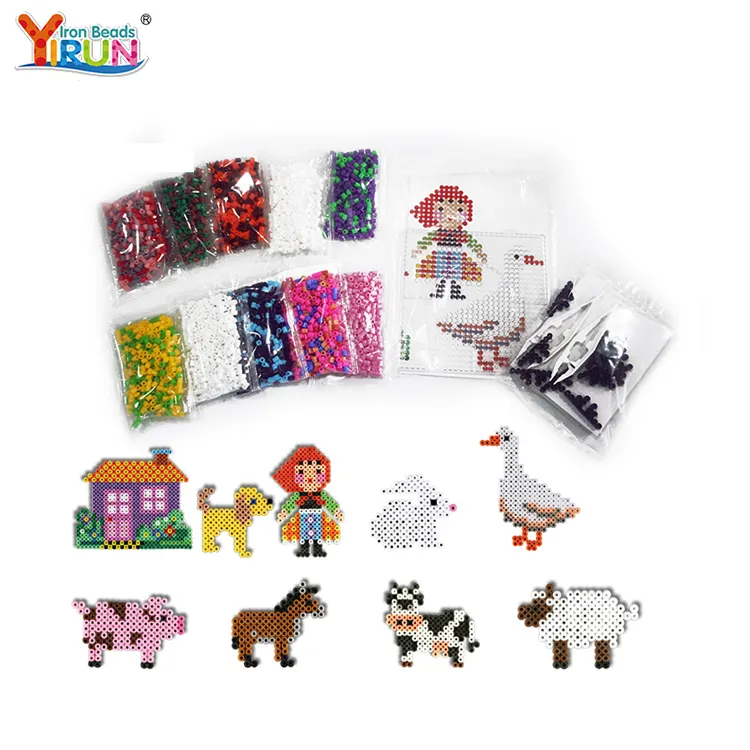 Prodotti caldi giocattoli educativi per bambini perline con fusibile da 5mm modelli animali divertente farm hama beads kit artigianale fai-da-te