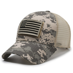 Kustom kualitas tinggi 6 Panel bendera dapat dilepas kait dan Loop dewasa dipasang tidak terstruktur bordir Patch Trucker <span class=keywords><strong>Camo</strong></span> topi taktis