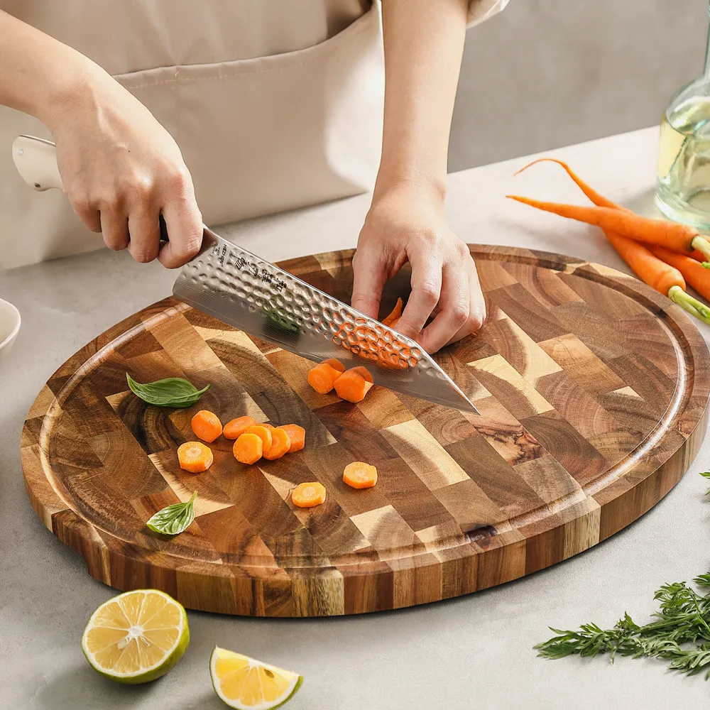 新着楕円形木製まな板多目的アカシアウッドエンドグレインキッチン用品肉野菜まな板