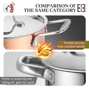 Chất lượng cao 10 cái tri-ply thép không gỉ đồng Chậu & Pan búa <span class=keywords><strong>Cookware</strong></span> Set với huýt sáo Ấm đun nước - Product Image 5