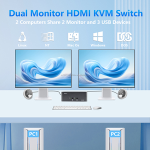 <strong>KVM</strong> <strong>Switch</strong> 2 Monitors 2 Computers,HDMI 4k@60Hz <strong>KVM</strong> <strong>Switch</strong> with USB <strong>3</strong>.0 Port and <strong>3</strong>.5mm, Plug-and-Play