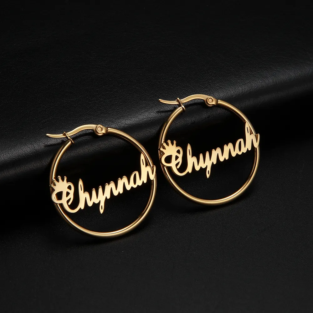 Orecchini a cerchio con nome personalizzato in acciaio inossidabile Color oro personalizzato per orecchini gioielli a cerchio con targhetta con lettera da donna