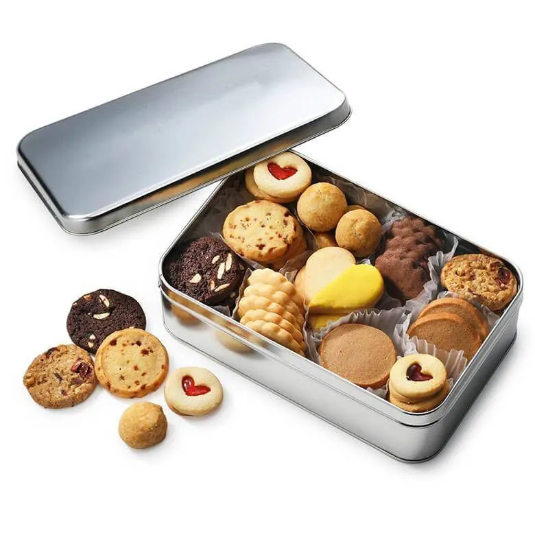थोक नि: शुल्क नमूने कस्टम आयताकार टिन कुकी बिस्कुट कैंडी खाद्य ग्रेड टिन के बक्से