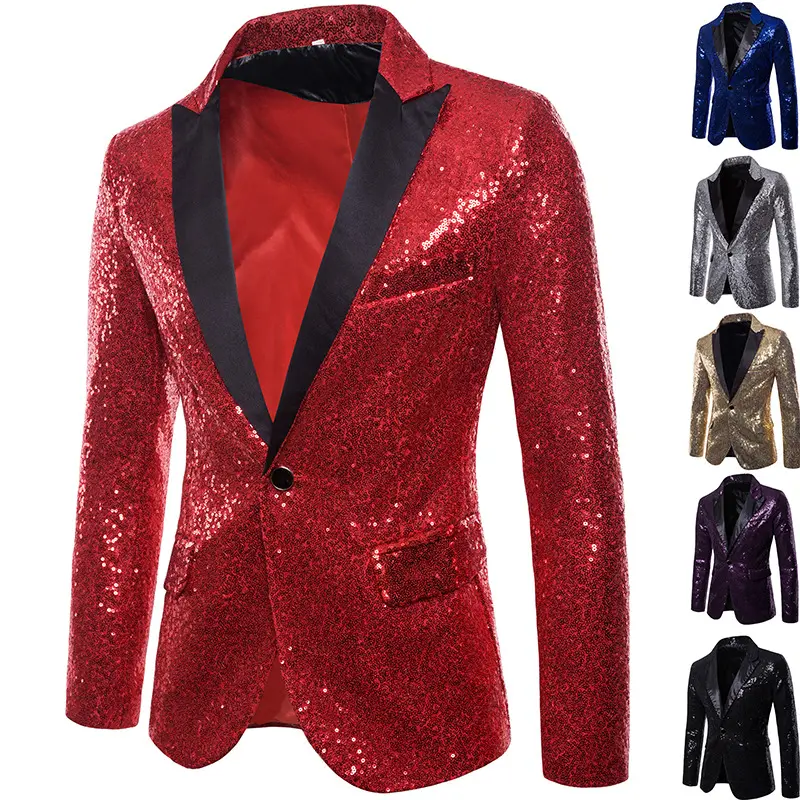 Блестящие, хит продаж: костюмы, пиджаки с пайетками Кнопка танцевальные блестящие пальто Свадебная вечеринка мужской пиджак