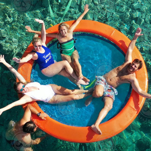 10ft Round Inflatable Floating Dock Stable Platform Raft Swimming Pool Mat With <strong>Mesh</strong> Dog <strong>Ramp</strong> - Product Image 3