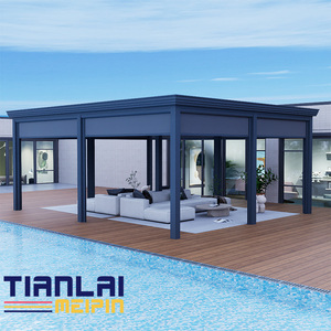 Su geçirmez polikarbonat ile açık alüminyum lougazebo Gazebo katlanabilir çatı basınç tedavi doğa ahşap tipi - Product Image 4