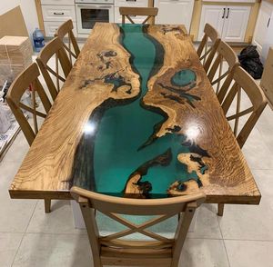 Morden Sang Trọng Phòng Ăn Bảng Tự Nhiên Bền Vững Gỗ Óc Chó Với Nhựa Epoxy Nghệ Thuật Sông Thiết Kế Cho Nhà Khách Sạn Đồ Nội Thất - Product Image 4