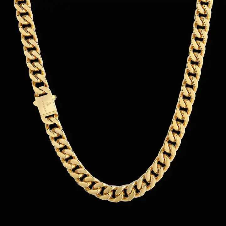 KRKC Großhandel Hip Hop Schmuck 12mm 14mm 18 Karat vergoldet Edelstahl Miami Cuban Link Halskette Herren Ketten
