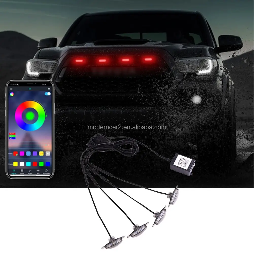कार मध्य-ग्रिड जंगला एलईडी प्रकाश रैप्टर शैली ग्रिल ट्रिम ट्रक मोबाइल एप्लिकेशन समायोज्य नियंत्रण रंगीन रोशनी ऑटो हेडलाइट्स
