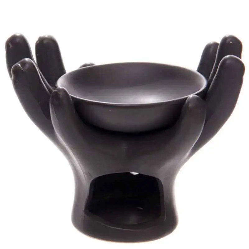 Kunden spezifisch geformter Keramik-Wachs wärmer brenner zeitgenössischer schwarzer Tee licht ölbrenner mit offenen Händen