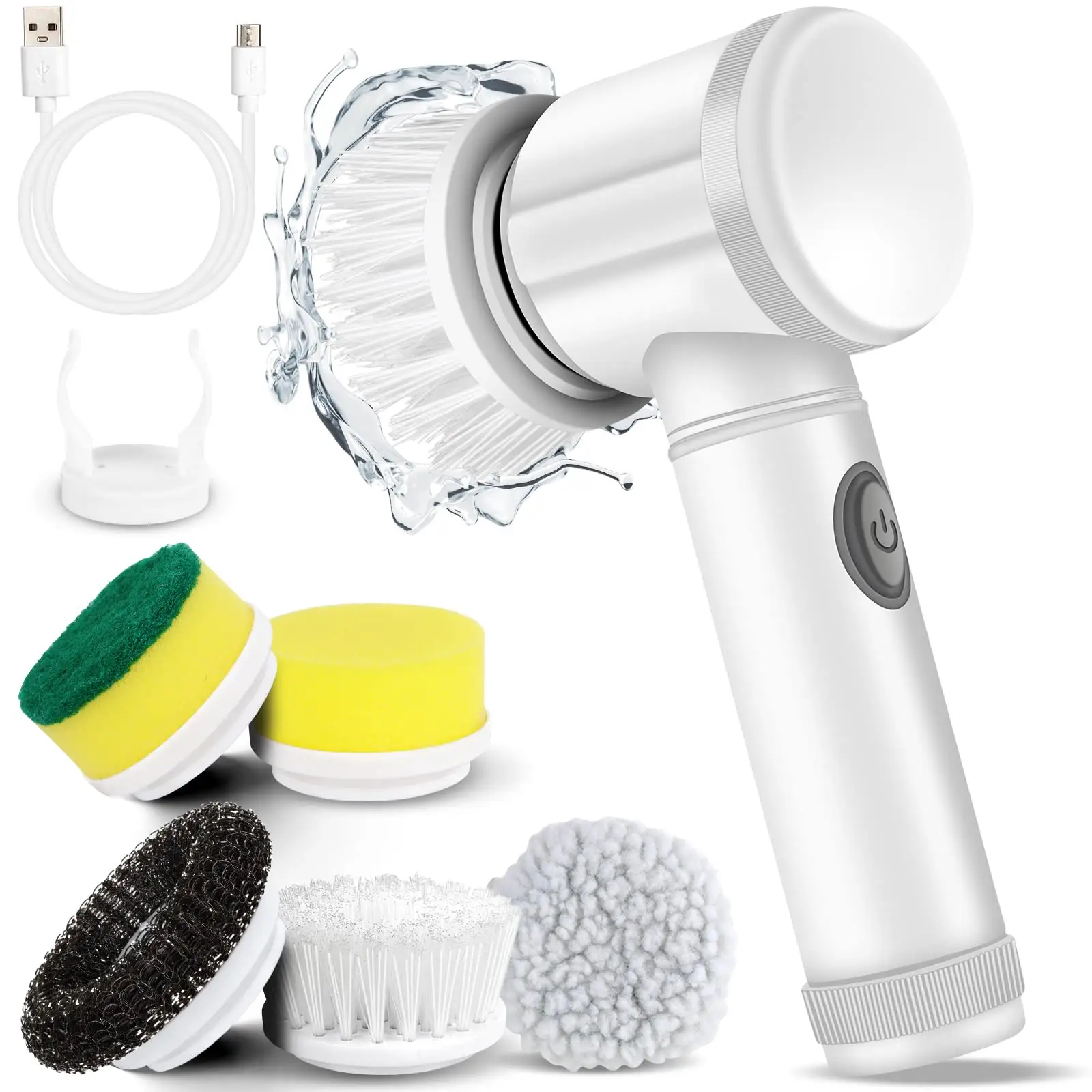 Handheld Cleaning Brush sem fio prato lavar pistola de energia elétrica sem fio Spin Scrubber com escova substituível Heads para cozinha