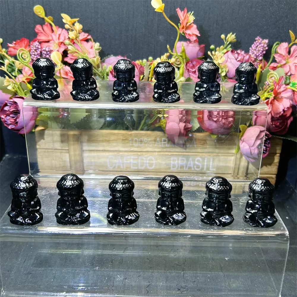 Natural stone hand engraving 3cm small size crystal product black obsidian Buddha statue for meditation decoration