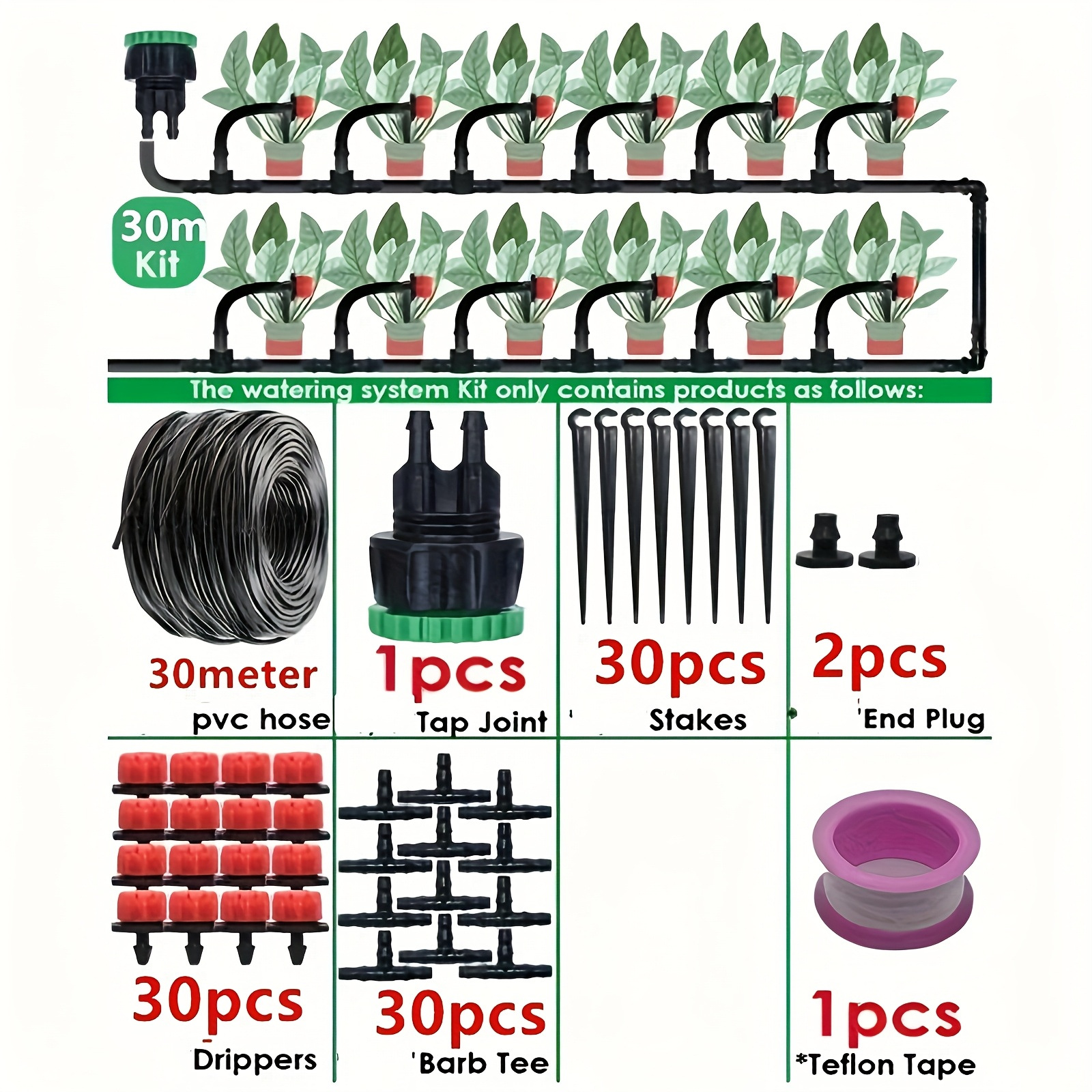 30m drip irrigation watering kit