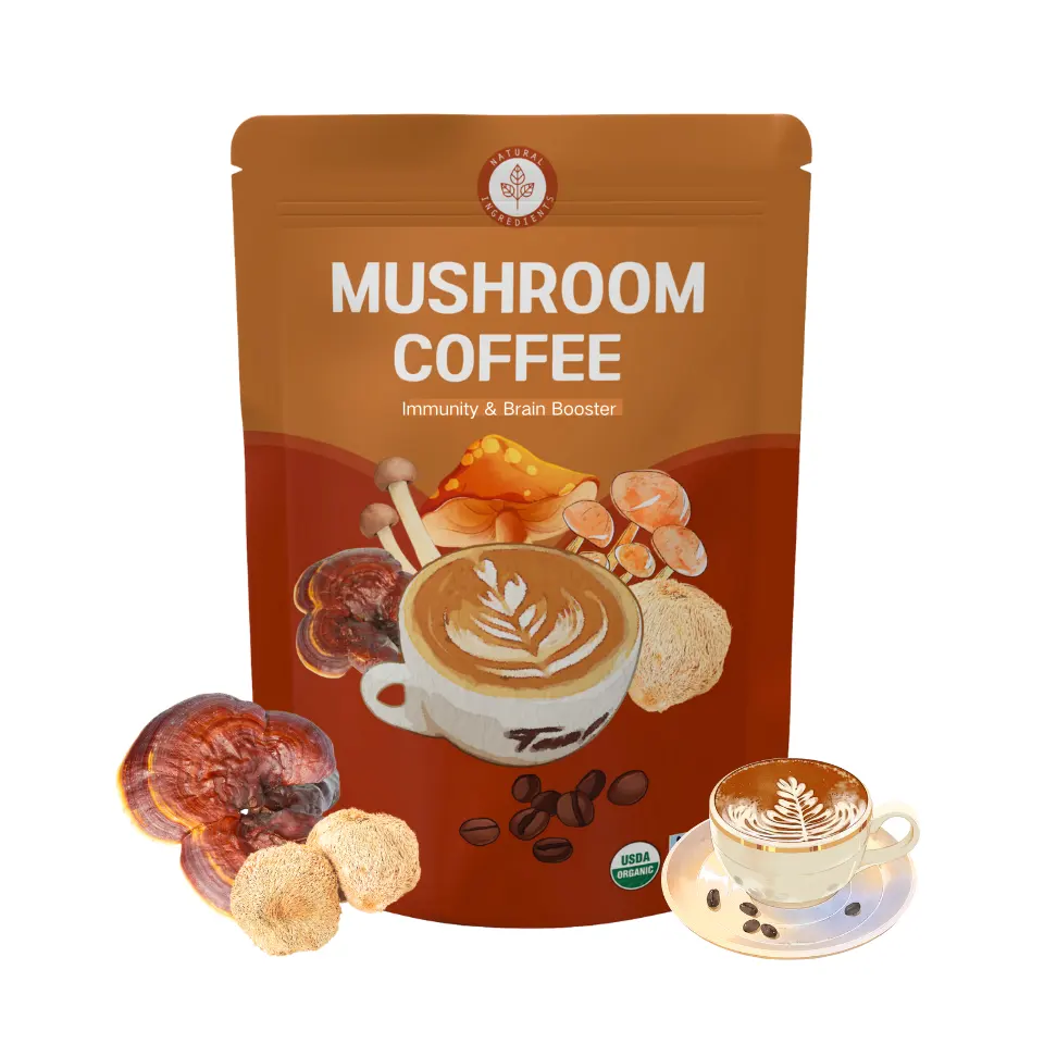 Mélange de café aux champignons de marque privée mélange de crinière de lion détoxifie le corps Reishi nutrition immunitaire poudre de café Ryze