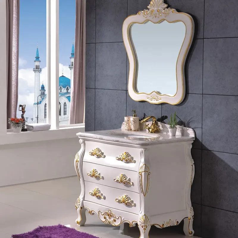 Mueble de baño impermeable, mueble blanco de madera maciza