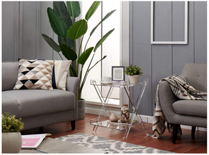 Gấp 2-Tier <span class=keywords><strong>Acrylic</strong></span> đồ nội thất Khay bảng với 2 lưu trữ khay lucite bên bàn cà phê OEM dịch vụ hiện đại đương đại - Product Image 4