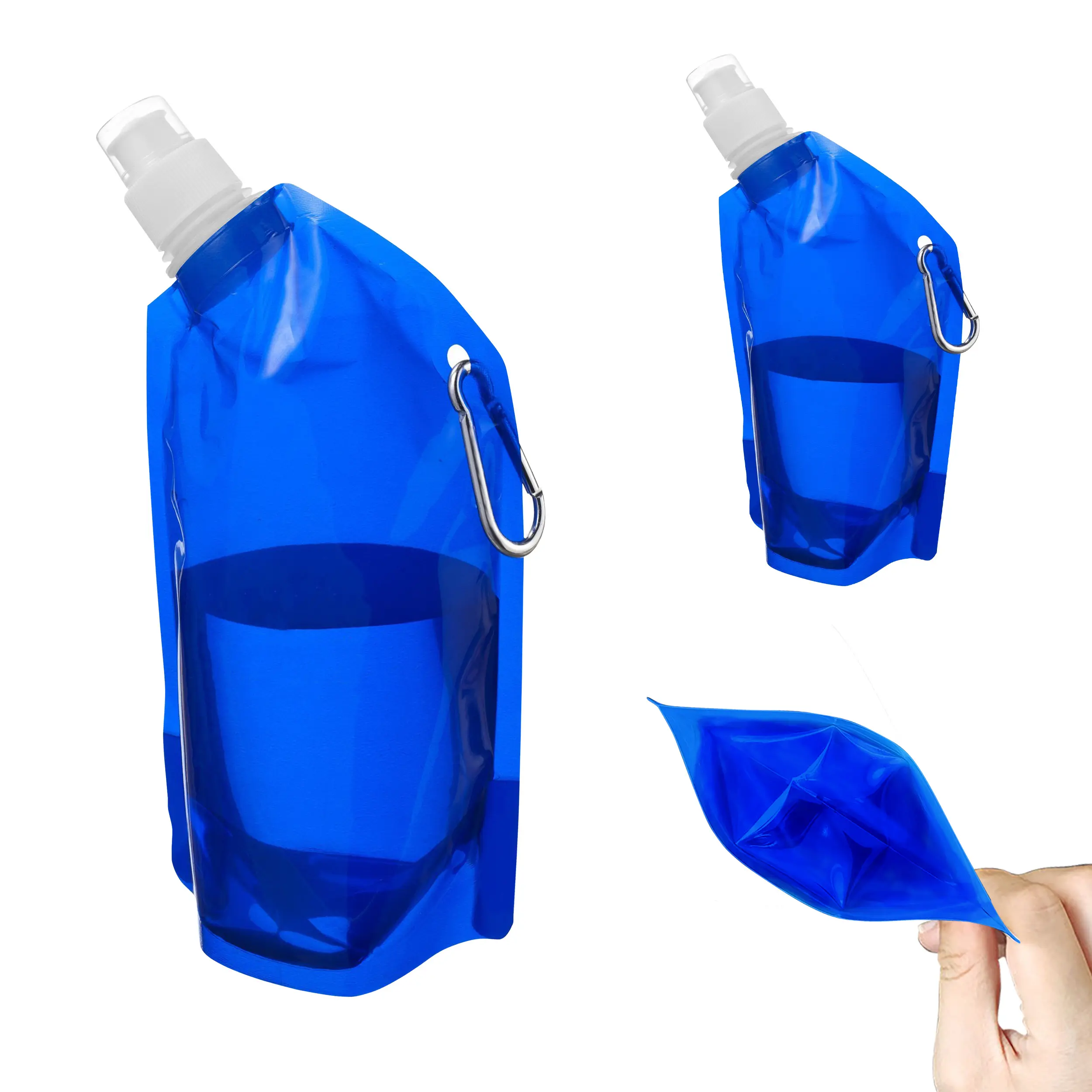 Travel Durable Water Bottles Spout Pouch Collapsible Foldable Water Bag with Carabiner
