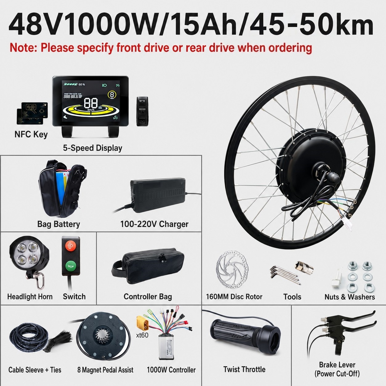 48V 15A, range of 45-50 km (saddlebag battery)