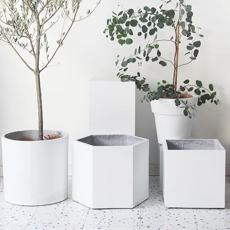 Vasos de concreto para plantas, vasos para plantas, área interna, brancos, de concreto, para decoração de jardim