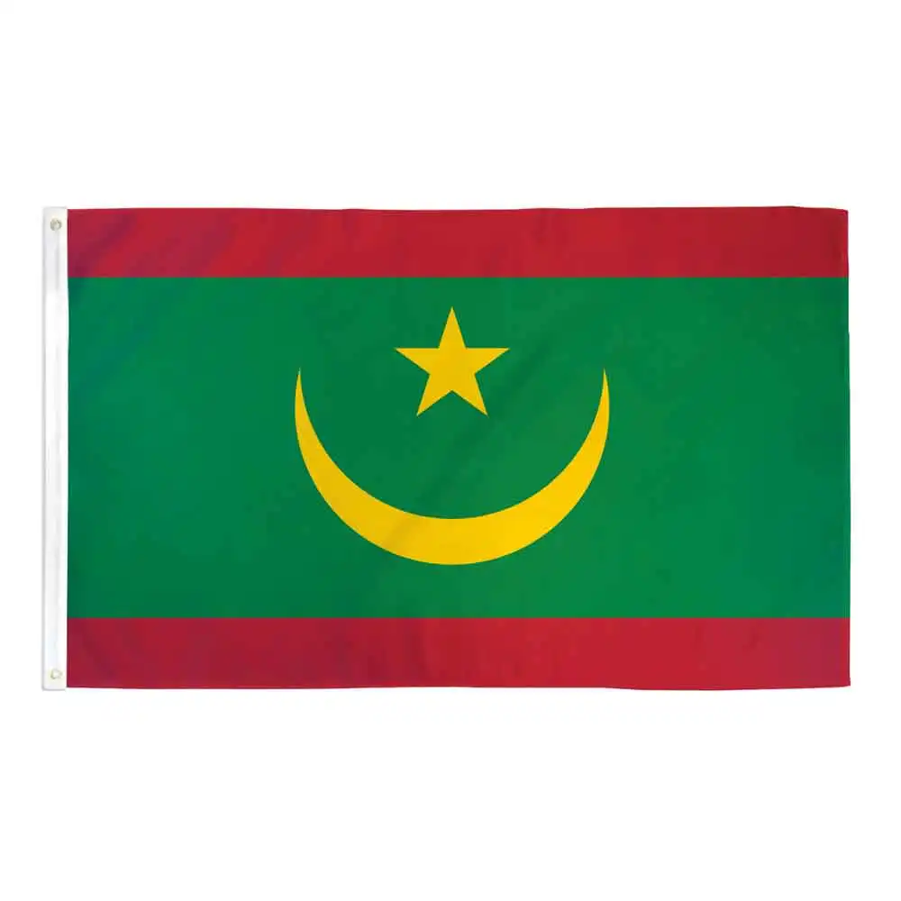 Mauritania bandeira profissional fabricante materiais diferentes, bandeiras nacionais de alta qualidade