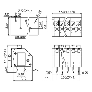 Bloque de terminales PCB de botón pulsador 3,5mm DG250 WJ250 conexión rápida AC PCB bloques de terminales fabricantes - Product Image 2