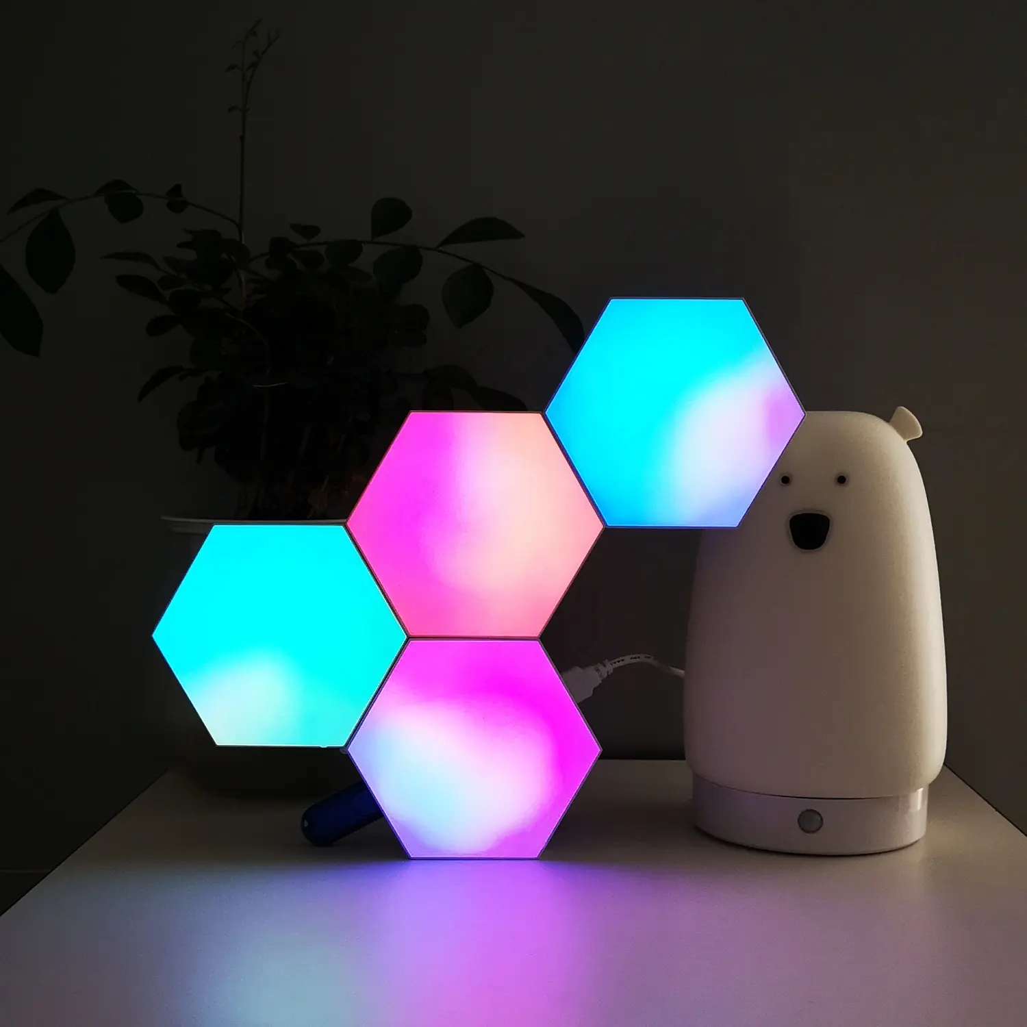 RGB Quantum Light Smart Hexagon Lichter führte sechseckige modulare Beleuchtung fern gesteuerte App + Schalter taste 3 in 1 Modell JE-Q07