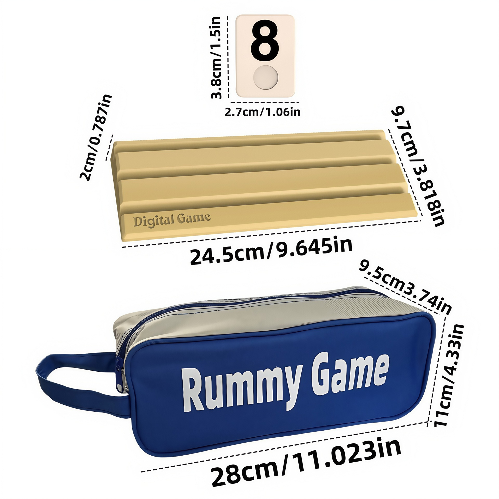 White Melamine Rummikub 4-Piece Set with Blue Zipper Bag