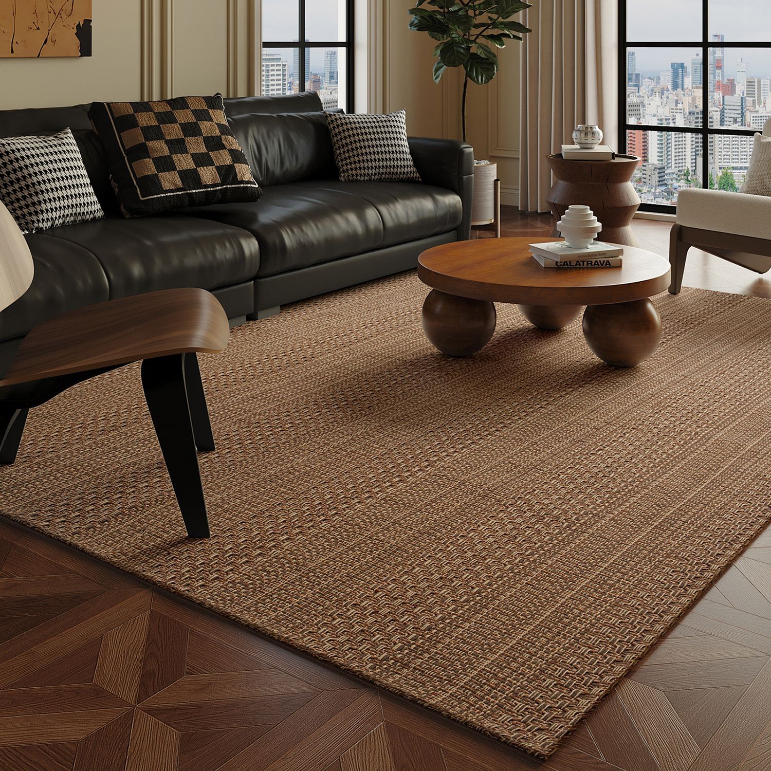 Tapis polyester-coton - Vintage entrelacé marron