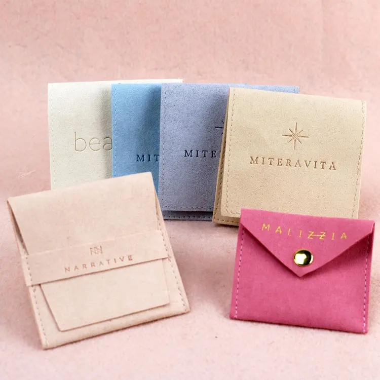 2024 bolsa de microfibra más popular bolsa de embalaje de joyería de terciopelo rosa personalizada con almohadilla de inserción para paquete de joyería y exhibición