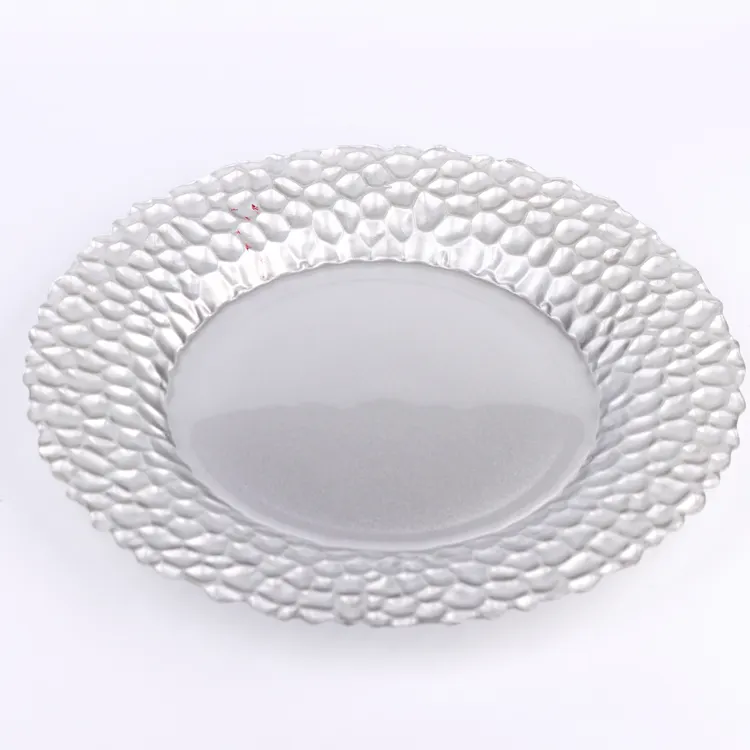 Placa de carga de cristal de grano de piedra blanca, placas de carga de ratán lavadas, plateadas y blancas