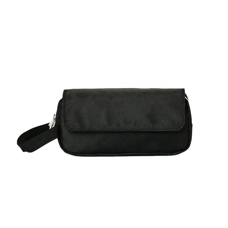 Black Oxford Student Stationery Pen Case Two Compartment Metal Zipper Portable Pencil Storage Bag