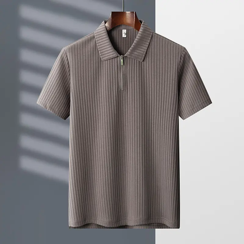 Camiseta polo listrada de malha, para o verão, masculina, slim, de algodon, com zíper de quartos, 1/4