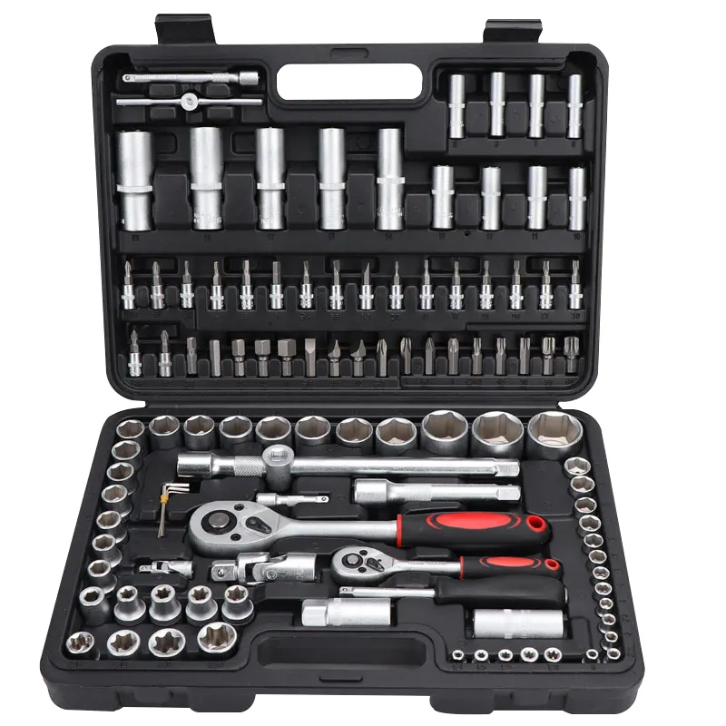 108 Pcs Ratchet Socket Set 1/2 "1/4" 3/8 "Tool Kit Caso Toolbox Chave Chave Chave Mecânica Do Reparo Do Carro