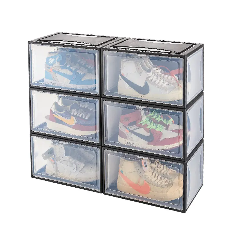 Opvouwbare Stapelbaar Vrouwen Mannen Plastic Pp Clear Black Kast Plank Sneakers Opbergdoos Bakken Container Shoe Organizer