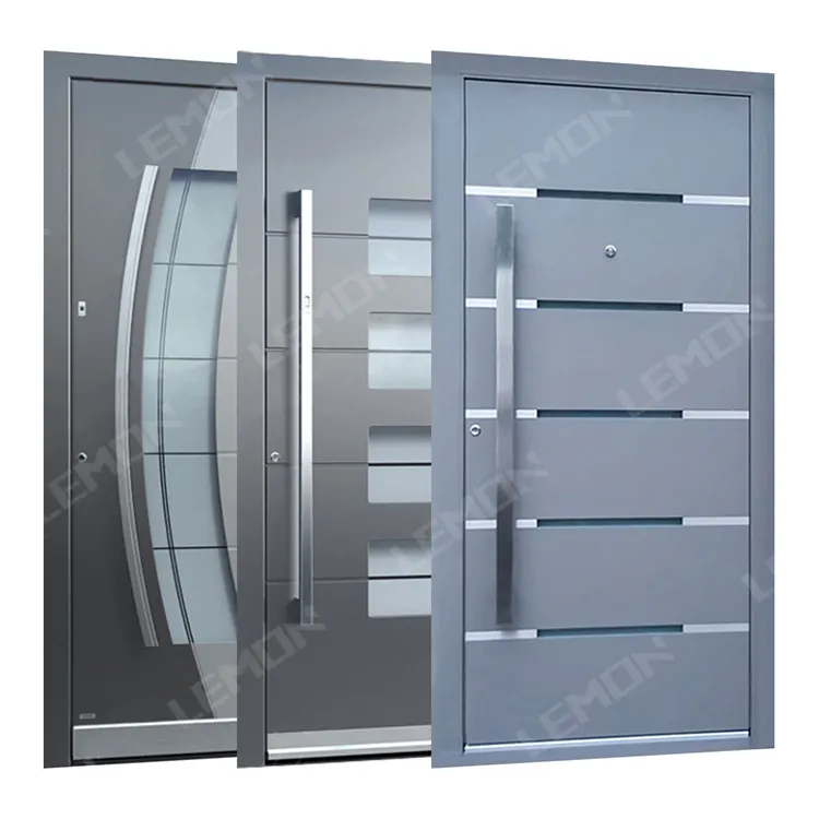 Итальянская дизайнерская стальная наружная дверь, входная Поворотная дверь, современные Литые алюминиевые входные двери для дома